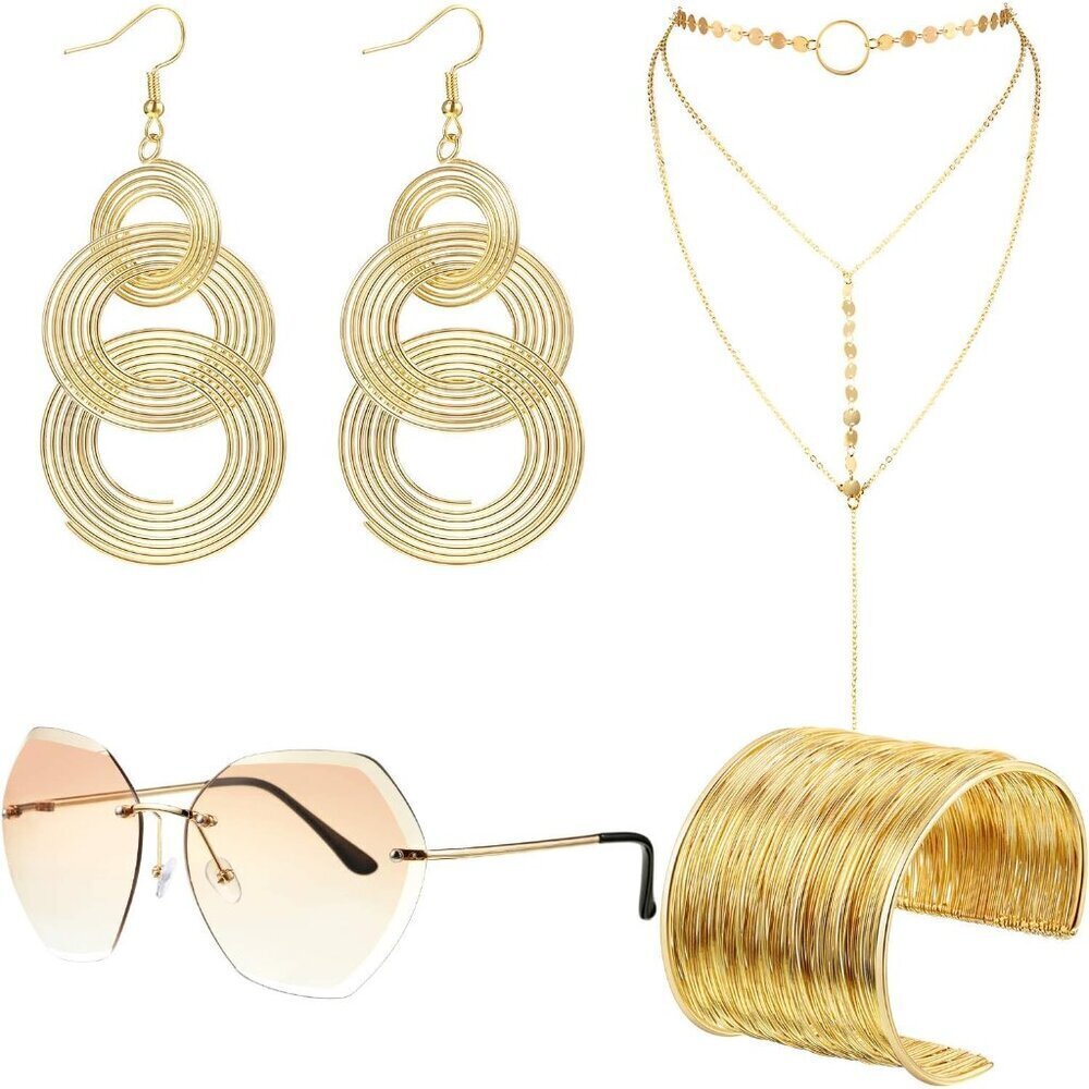 70s Disco Costume Accessories Set Sunglasses Bracelets Earrings Choker Women